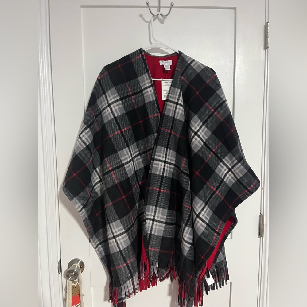 Black and red plaid Buffalo poncho